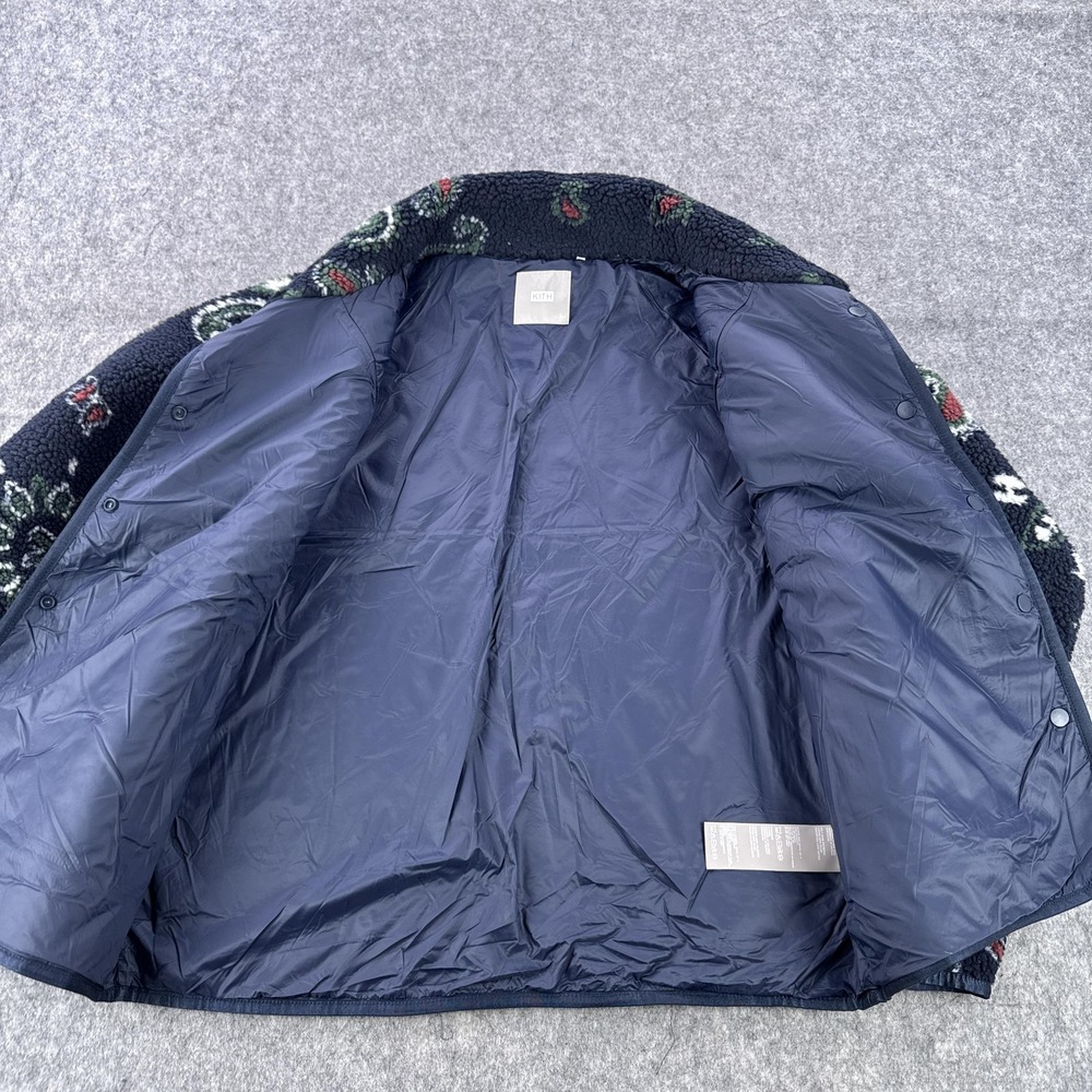 Kith Pinehurst Sherpa Fleece Jacket Mens Large Navy Paisley Snap Front Bomber - Picture 9 of 11